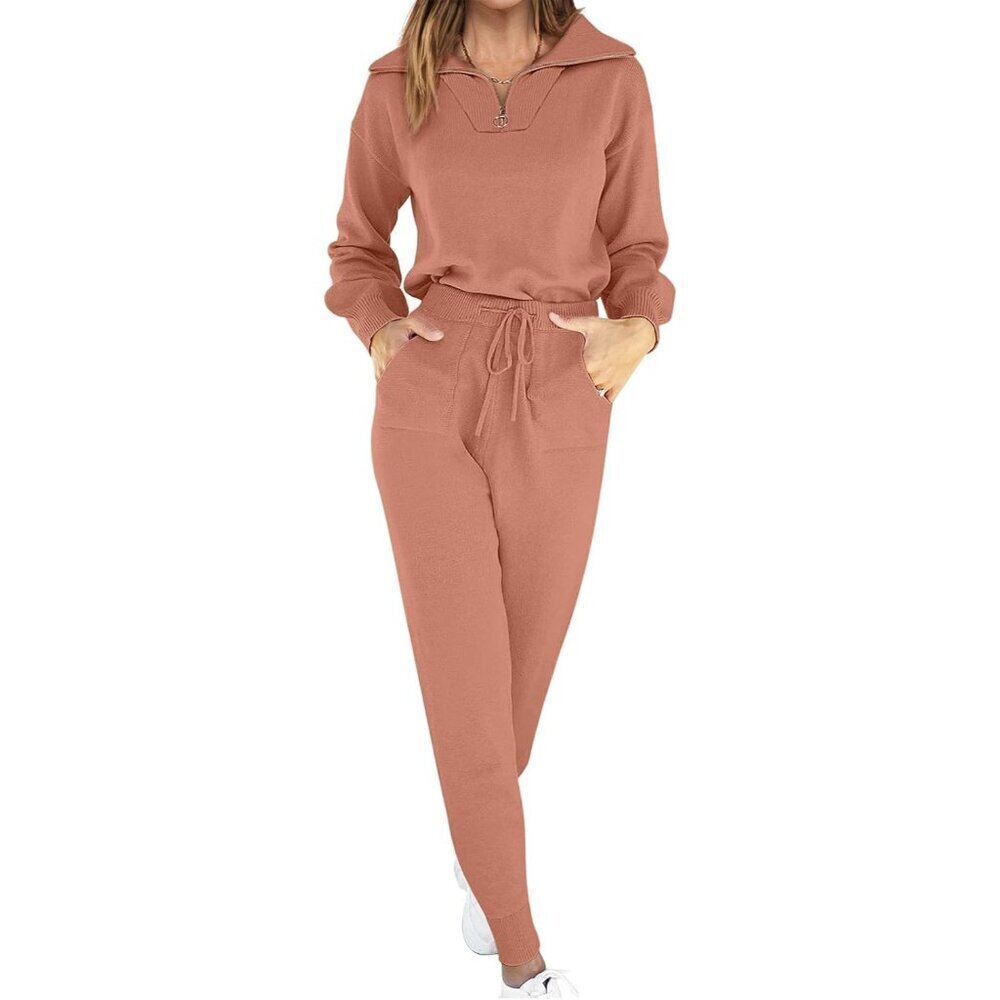 Women's Sweater Knit Pullover Jogger Pants Tracksuit Travel Lounge Set
